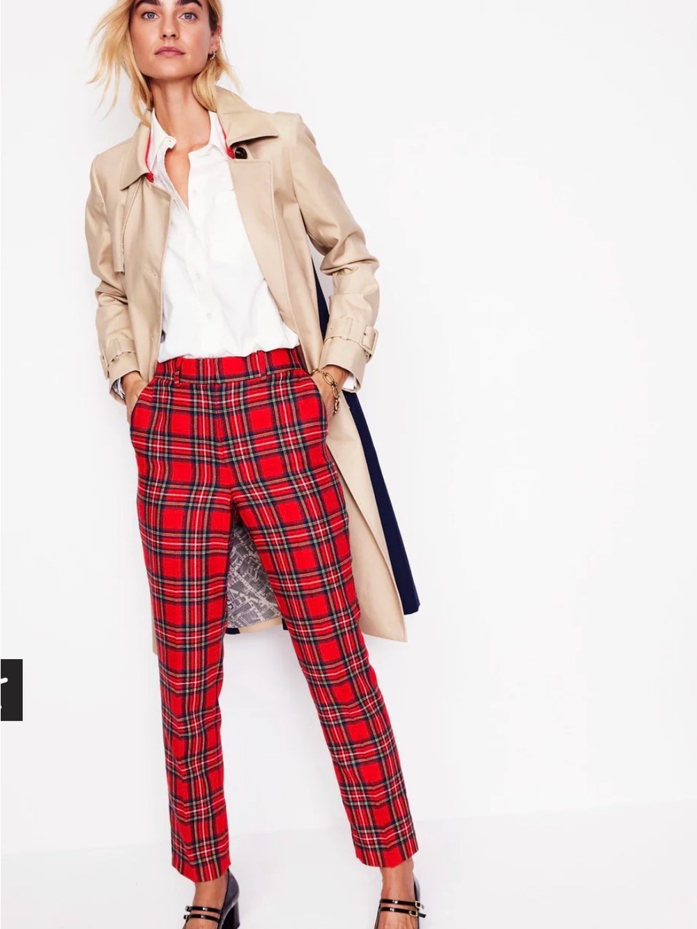 Boden Red Plaid Cropped Slim Pants